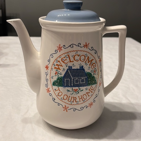 Welcome To Our Home vintage Coffee Pot Server 80s vtg kitchen cottage - Picture 1 of 11